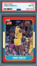 1986 Fleer # 131 James Worthy RC Rookie HOF PSA 8 NM-MT Lakers (4536)