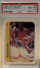 MICHAEL JORDAN  * PSA 8 *  ROOKIE STICKER CARD #8 *  1986 FLEER NBA BASKETBALL