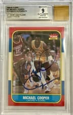 1986-87 Fleer Michael Cooper #17 Lakers Auto Signed BGS 9 Game Used Floor 