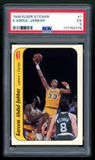 1986-87 Fleer Basketball Sticker Kareem Abdul Jabbar #1 Lakers HOF PSA 5